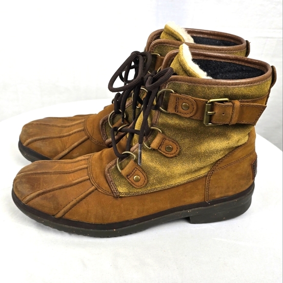 Ugg Cecile Leather Brown Lace-Up Ankle Boots with Buckle Sz 9 - Picture 2 of 10